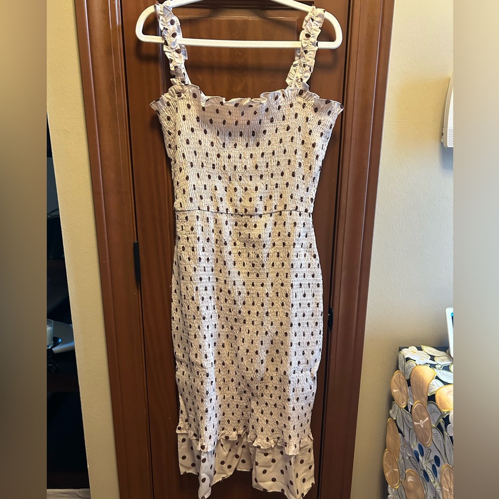 JJ’s House Square Neck Polka Dot Sleeveless Dress Cream/Brown Size Large NWT🤎 - Picture 8 of 10